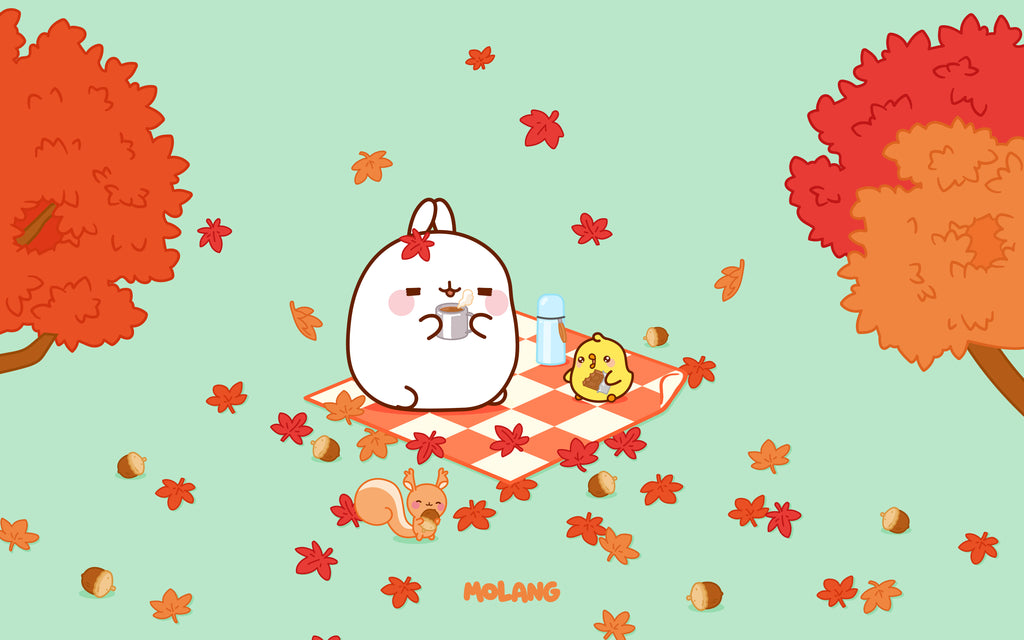 Molang cute background: autumn season with squirrel wallpaper for desktop