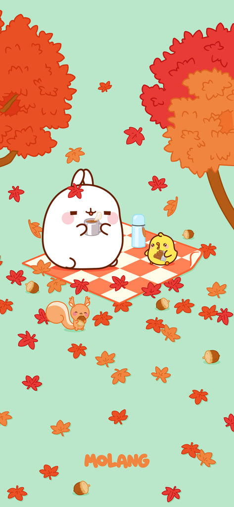 Molang cute background: autumn season with squirrel wallpaper for phone