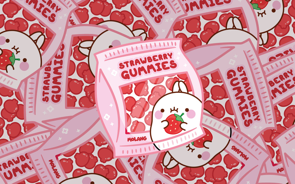 Molang kawaii background: Strawberry candy wallpaper for desktop