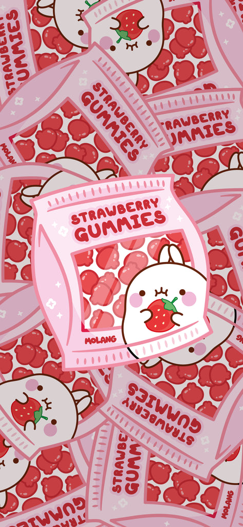 Molang kawaii background: Strawberry gummies candy wallpaper for phone