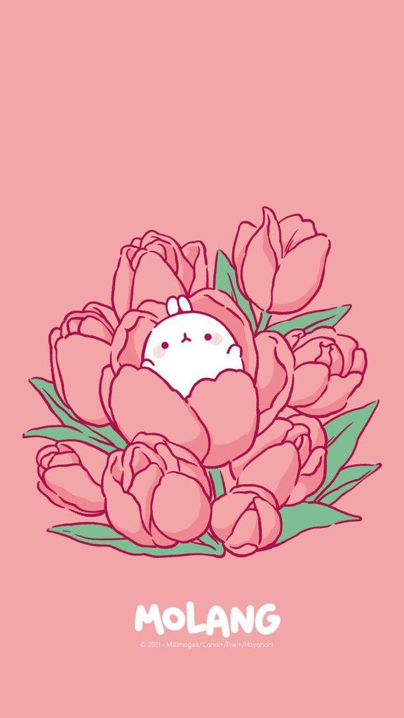 Molang kawaii background: peony wallpaper for phone