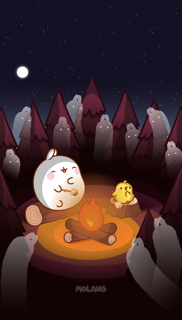 Molang kawaii background: campfire wallpaper for phone