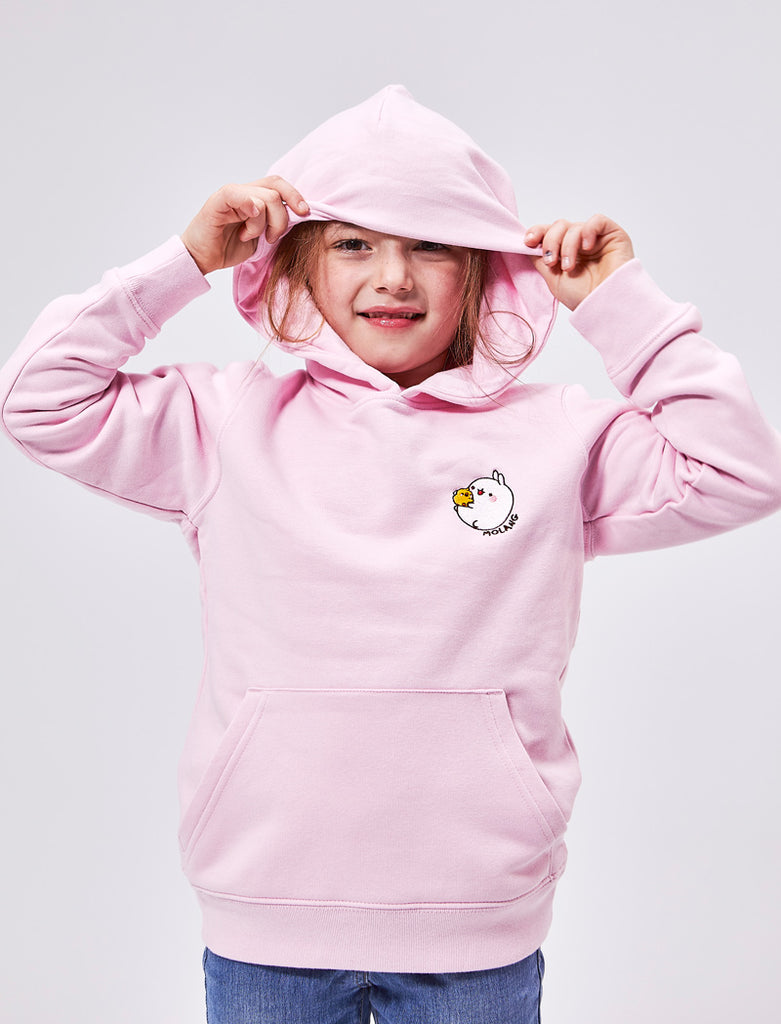 A cute cotton pink kid hoodie with Molang and Piu Piu.