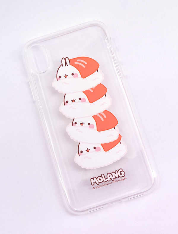 A cute Molang transparent Sushi pile Soft Phone Case.