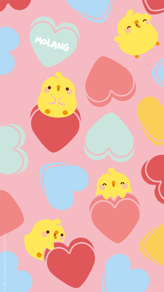 Molang kawaii background: colorful hearts wallpaper for phone