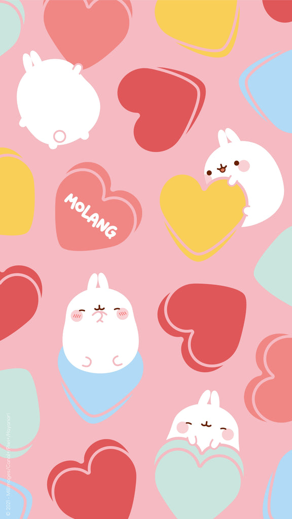 Molang kawaii background: hearts wallpaper for phone